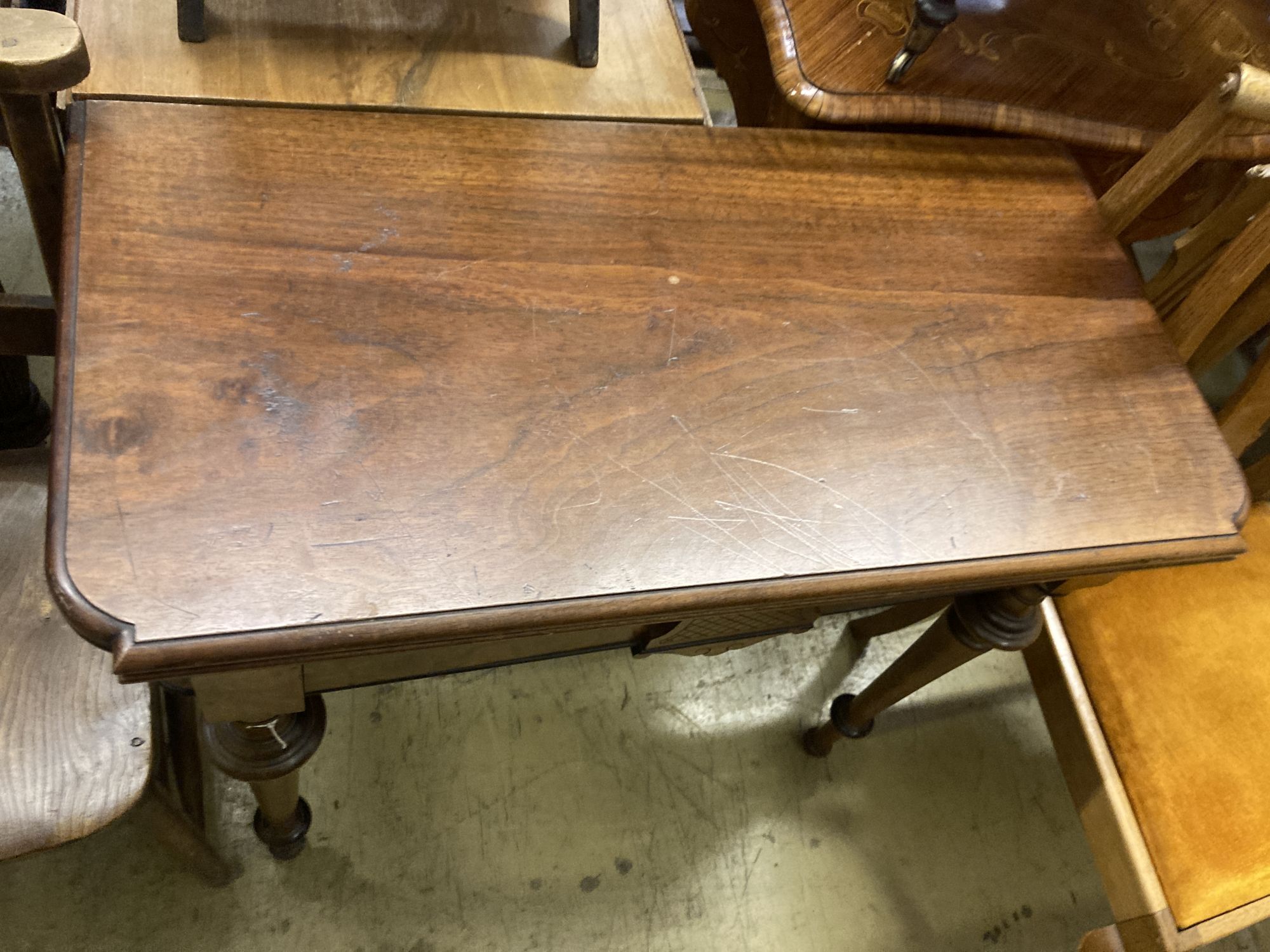 A 19th century Swedish walnut folding tea table, width 92cm, depth 46cm, height 78cm